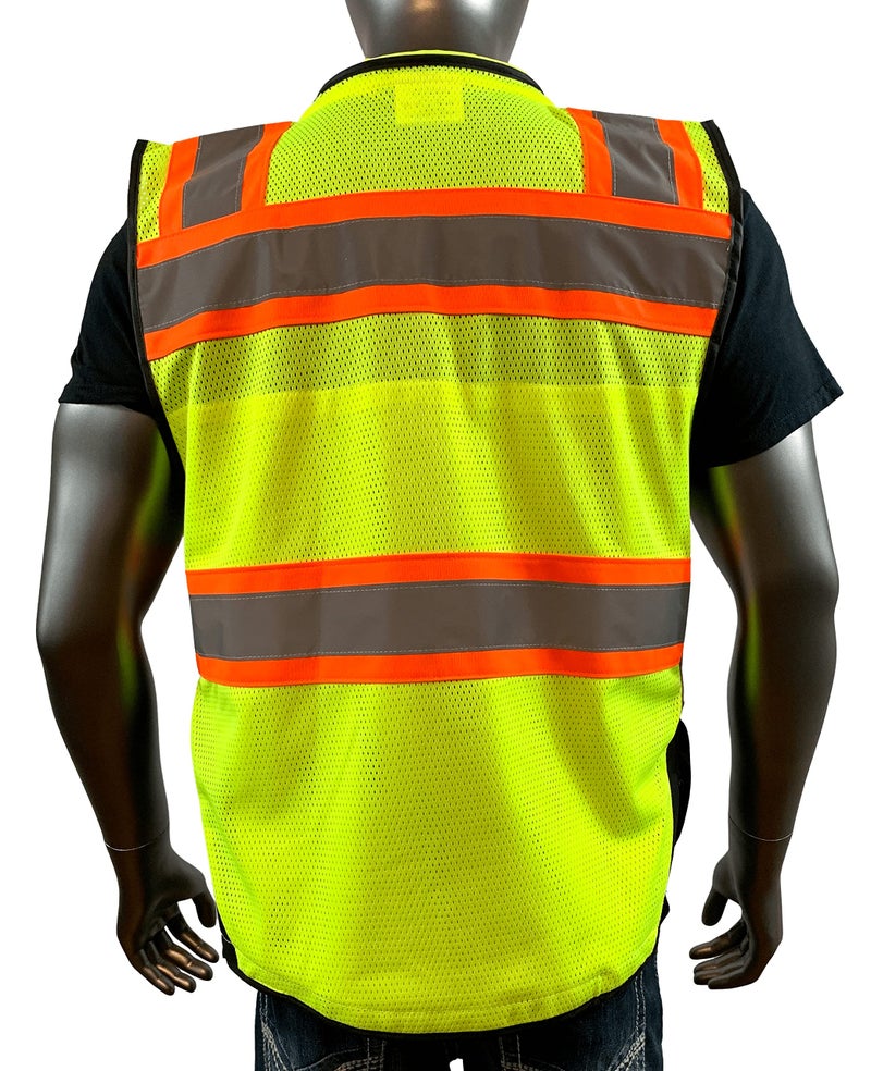 REXZUS (C Vest For Mens Black Series Safety Vest With Zipper and Utility Pockets Premium Black Series Surveyors Vest (Extra Large, Yellow/Black) - Image 3
